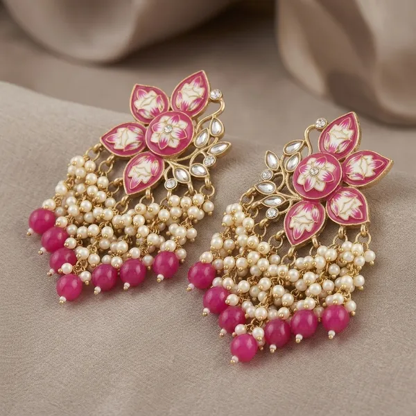 Pink_Brass_Meenakari_Floral_Kundan_Pearl_Cluster_Earrings_For_Women
