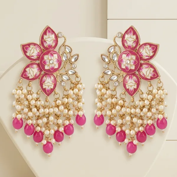 Pink_Brass_Meenakari_Floral_Kundan_Pearl_Cluster_Earrings_For_Women