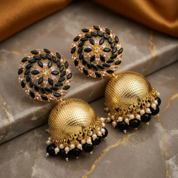 Black_Pink_Brass_Gold_Plated_Stone_Jhumka_Earrings_For_Women