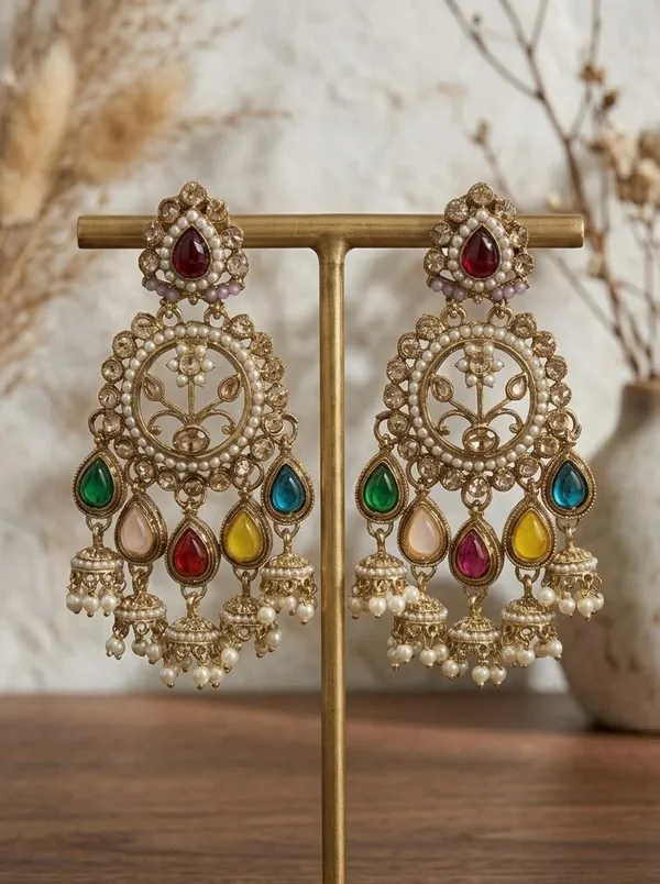 Luxury_Plated,_Premium_Multi_Stylish_Chandbali_Jhumka_Earrings_for_Women,_Traditional_Bridal_Ethnic_Dangling_Earring_with_Kundan_&_Heavy_Long_Earring,_Wedding_Festive_Party_Statement