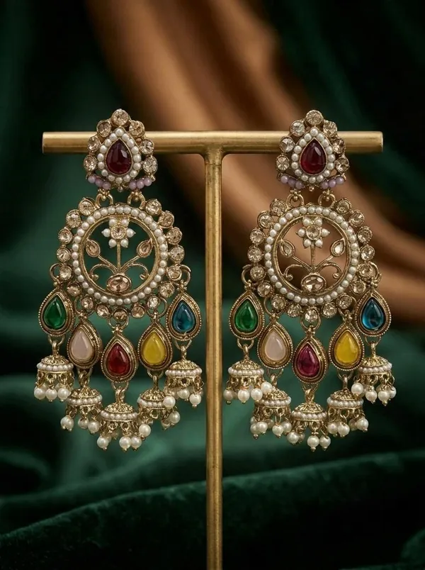 Luxury_Plated,_Premium_Multi_Stylish_Chandbali_Jhumka_Earrings_for_Women,_Traditional_Bridal_Ethnic_Dangling_Earring_with_Kundan_&_Heavy_Long_Earring,_Wedding_Festive_Party_Statement