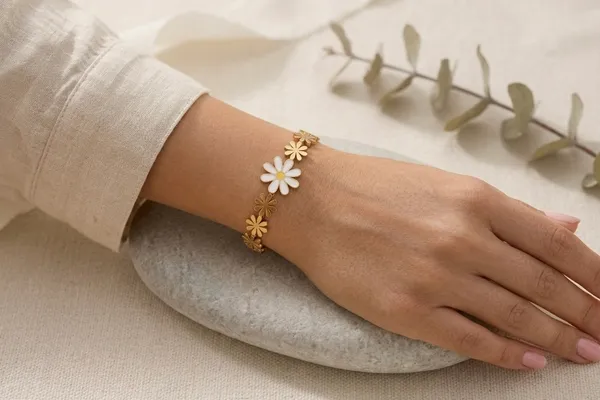 Gold_Stainless_Steel_Floral_White_Beaded_Bracelet_For_Women