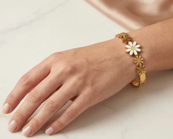 Gold_Stainless_Steel_Floral_White_Beaded_Bracelet_For_Women