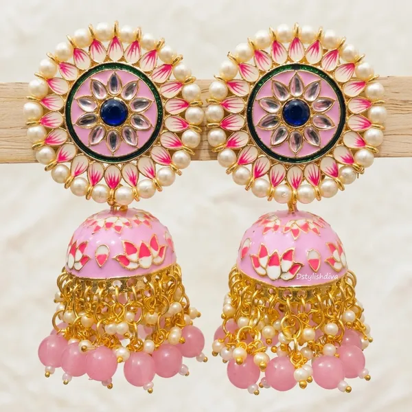 Pink_Brass_Meenakari_Pearl_Jhumka_Earrings_For_Women