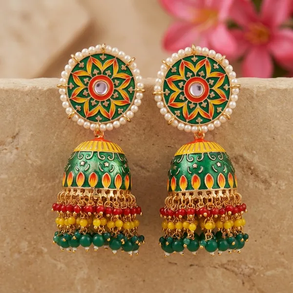 Green_Yellow_Red_Brass_Meenakari_Dome_Pearl_Jhumka_Earrings_For_Women