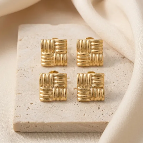 Gold_Stainless_Steel_Woven_Pattern_Square_Stud_Earrings_For_Women