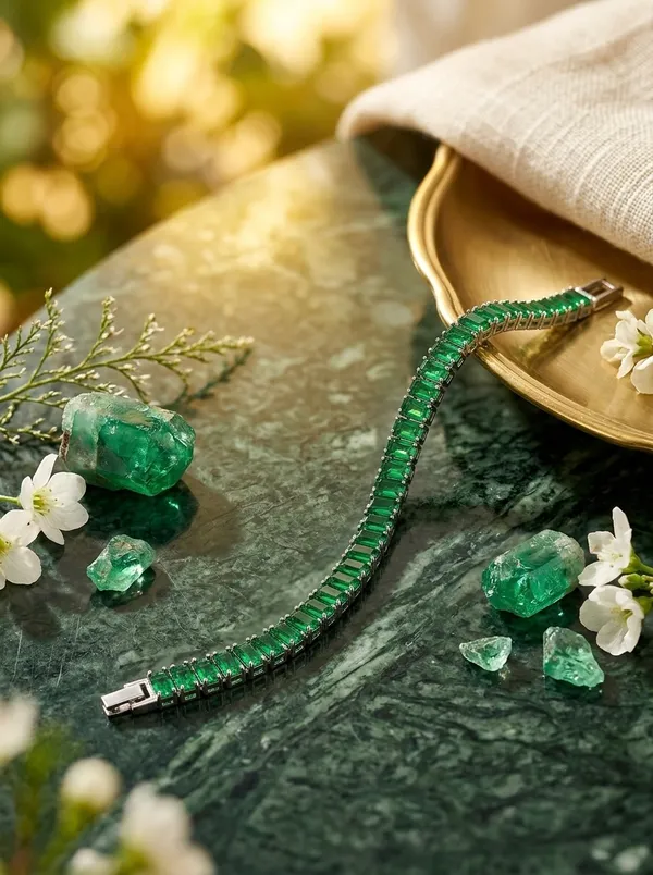 Emerald_Style_Tennis_Bracelet_for_Women,_Brilliant_Green_Baguette_Stones_Silver_Finish_Luxury_Bracelet_for_Party,_Wedding_Jewelry