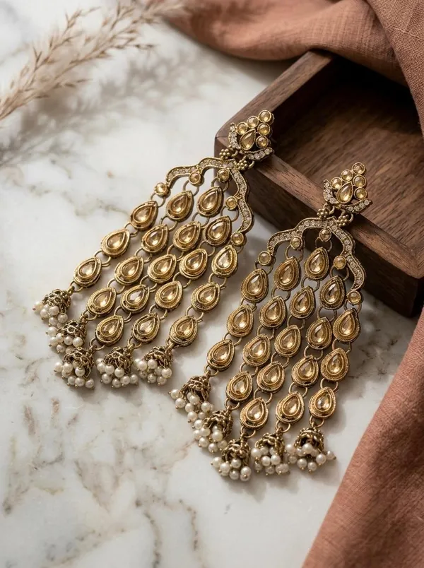 The_Stylish_Diva_Rain_Drop_Chandbali_Earrings_Golden