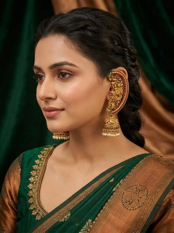 The_Stylish_Diva_Traditional_Gold-Plated_Ear_Cuff_Jhumki_Earrings_for_Women_|_Antique_Temple_Jewelry_with_beautiful_stones_Stones_|_Festive_&_Bridal_Earrings