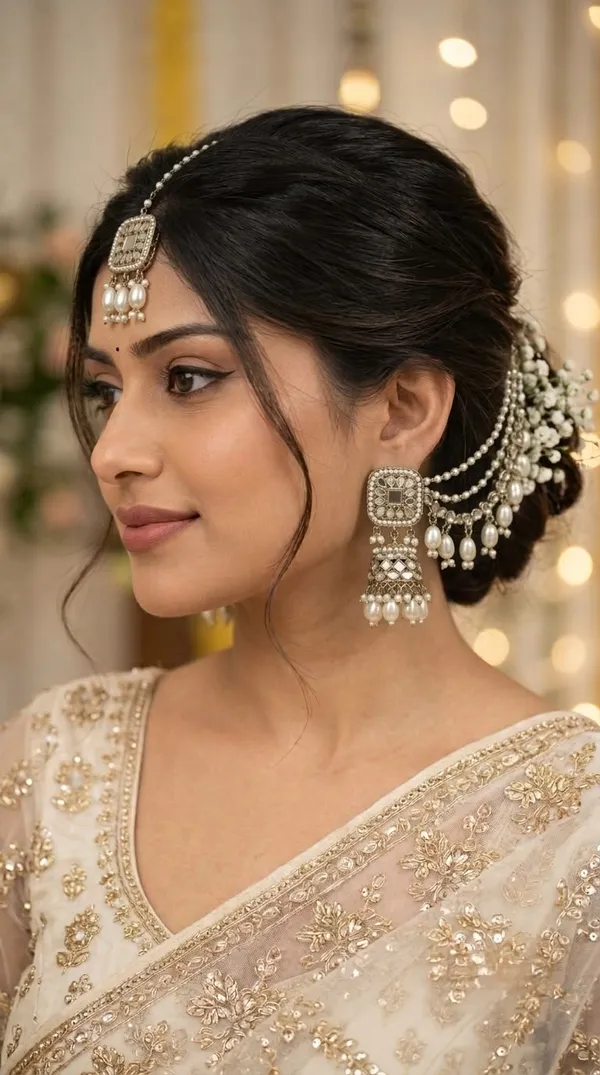 Traditional_Gold_Plated_Bahubali_Jhumka_Earrings_with_Maang_Tikka_Set_|_Pearl_&_Kundan_Ear_Chain_Jewelry_for_Wedding_&_Festive_Wear_for_Girls_and_Women