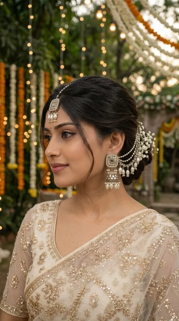 Traditional_Gold_Plated_Bahubali_Jhumka_Earrings_with_Maang_Tikka_Set_|_Pearl_&_Kundan_Ear_Chain_Jewelry_for_Wedding_&_Festive_Wear_for_Girls_and_Women