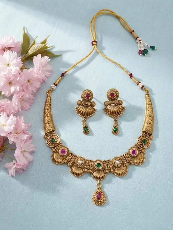 Traditional_Rajwadi_Antique_Gold_Tone_Necklace_Set_with_Green_and_Pink_Stones