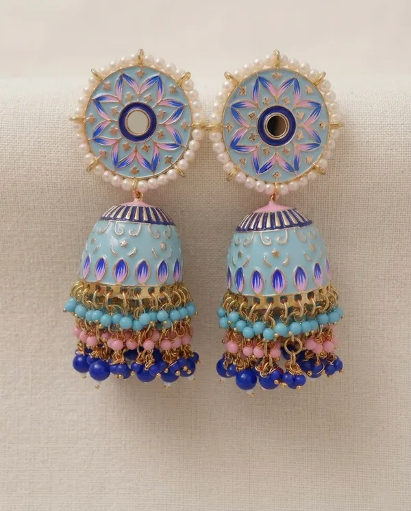 Blue_Brass_Meenakari_Dome_Pearl_Jhumka_Earrings_For_Women