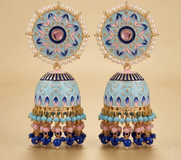 Blue_Brass_Meenakari_Dome_Pearl_Jhumka_Earrings_For_Women