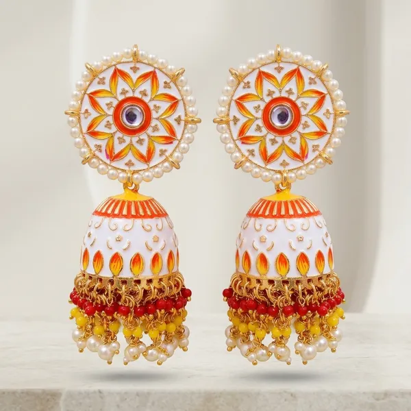 White_Brass_Meenakari_Dome_Pearl_Bead_Jhumka_Earrings_For_Women
