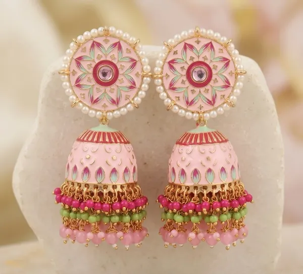 Baby_Pink_Brass_Meenakari_Dome_Pearl_Jhumka_Earrings_For_Women