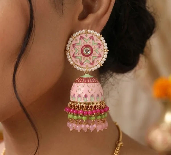 Baby_Pink_Brass_Meenakari_Dome_Pearl_Jhumka_Earrings_For_Women