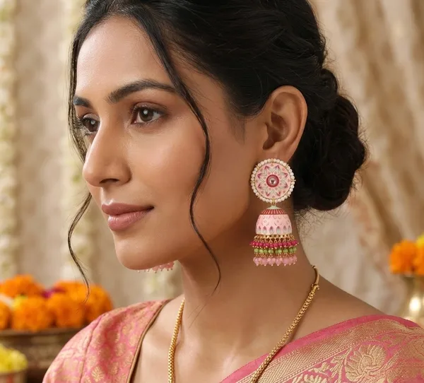 Baby_Pink_Brass_Meenakari_Dome_Pearl_Jhumka_Earrings_For_Women