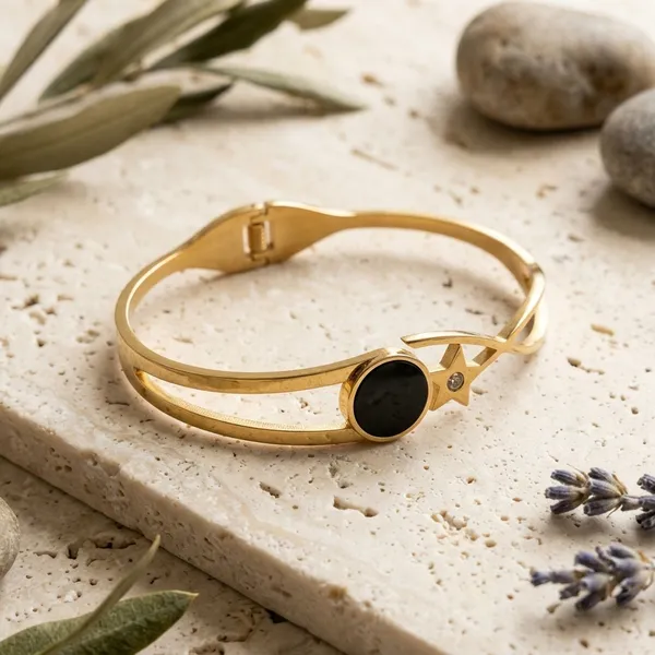 Gold_Stainless_Steel_Black_Stone_Geometric_Cuff_Bracelet_For_Women
