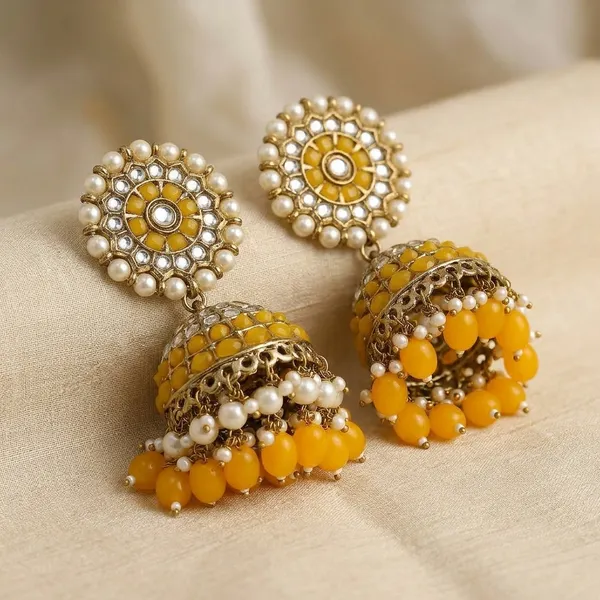 Yellow_Brass_Kundan_Pearl_Jhumka_Earrings_For_Women