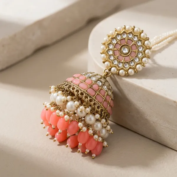 Peach_Brass_Antique_Gold_Pink_Beaded_Pearl_Jhumka_Earrings_For_Women