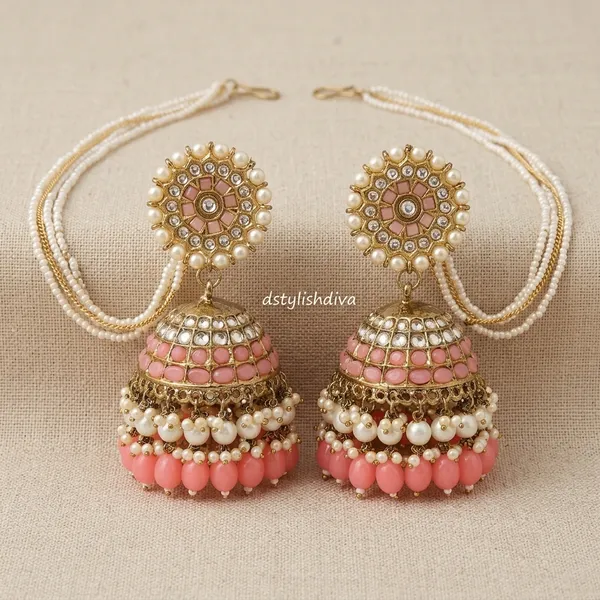 Peach_Brass_Antique_Gold_Pink_Beaded_Pearl_Jhumka_Earrings_For_Women