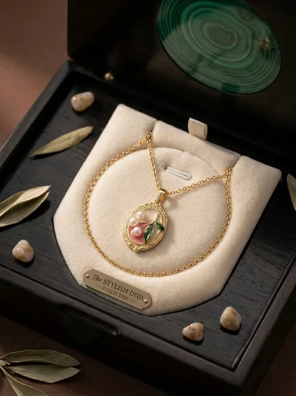 Gold_Stainless_Steel_Cherry_Enamel_Pendant_Chain_Necklace_For_Women