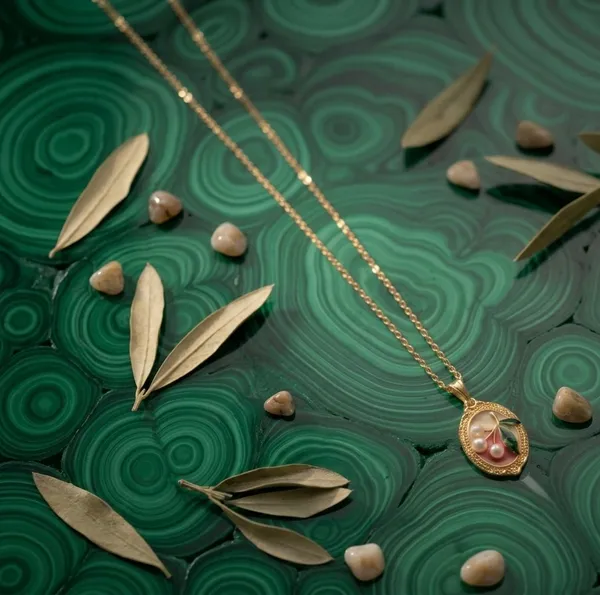 Gold_Stainless_Steel_Cherry_Enamel_Pendant_Chain_Necklace_For_Women