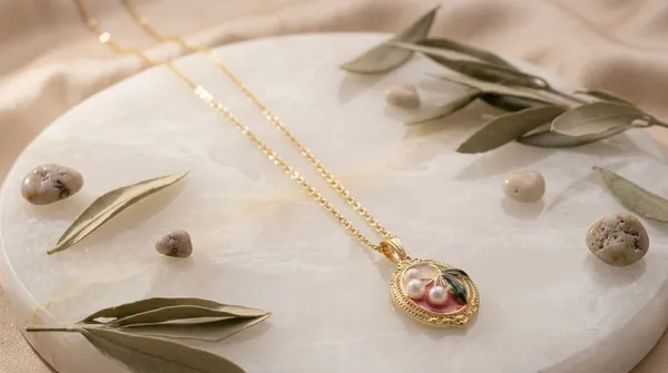 Gold_Stainless_Steel_Cherry_Enamel_Pendant_Chain_Necklace_For_Women