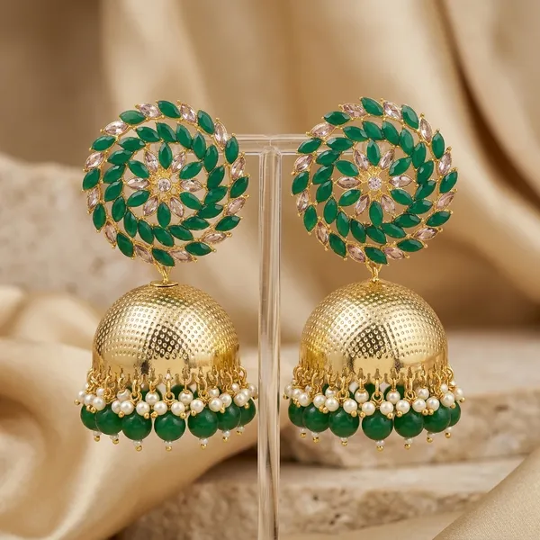 Gold_Brass_Green_Stone_Floral_Stud_Jhumka_Earrings_For_Women
