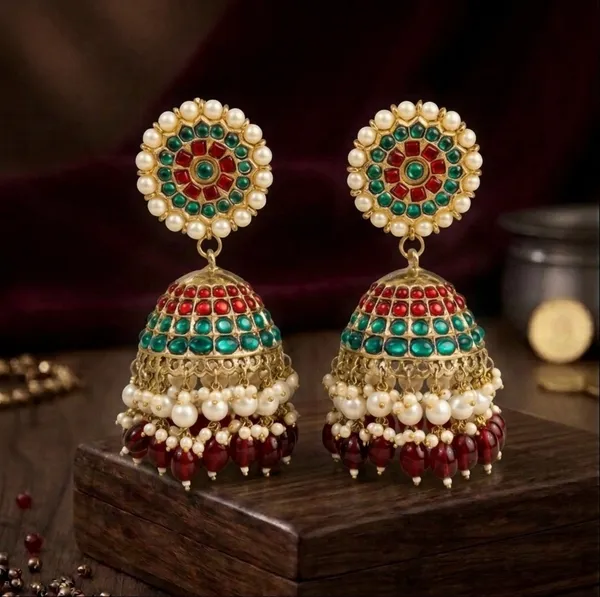 Multicolor_Brass_Gold_Plated_Kemp_Stone_Pearl_Jhumka_Earrings_For_Women