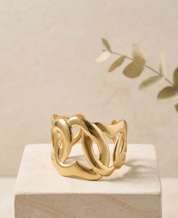 Heart_Cuff_Bracelet_Gold_Stainless_Steel_Chain_Link_Ring_For_Women