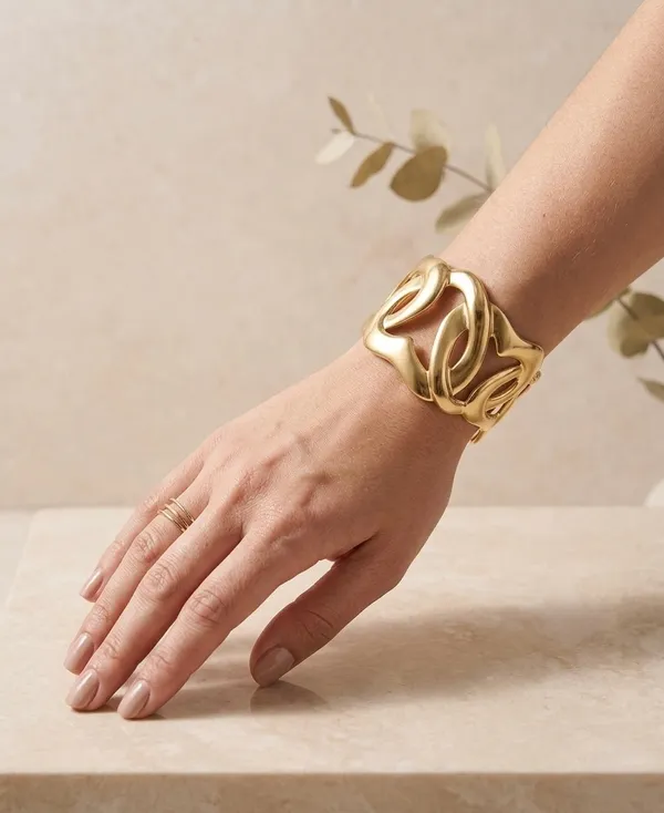 Heart_Cuff_Bracelet_Gold_Stainless_Steel_Chain_Link_Ring_For_Women