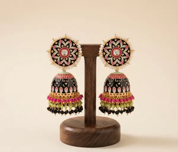 Black_Brass_Meenakari_Dome_Pearl_Jhumka_Earrings_For_Women