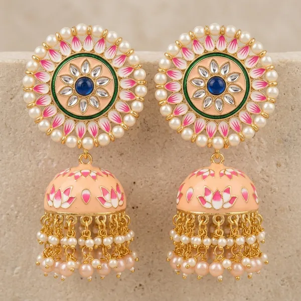 Multicolor_Brass_Gold_Plated_Meenakari_Pearl_Jhumka_Earrings_For_Women