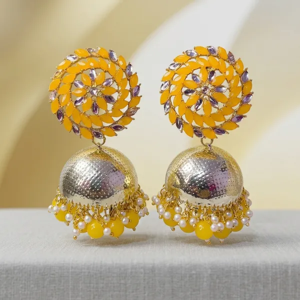 Yellow_Brass_Enamel_Stone_Jhumka_Earrings_For_Women