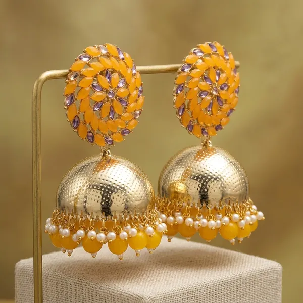 Yellow_Brass_Enamel_Stone_Jhumka_Earrings_For_Women
