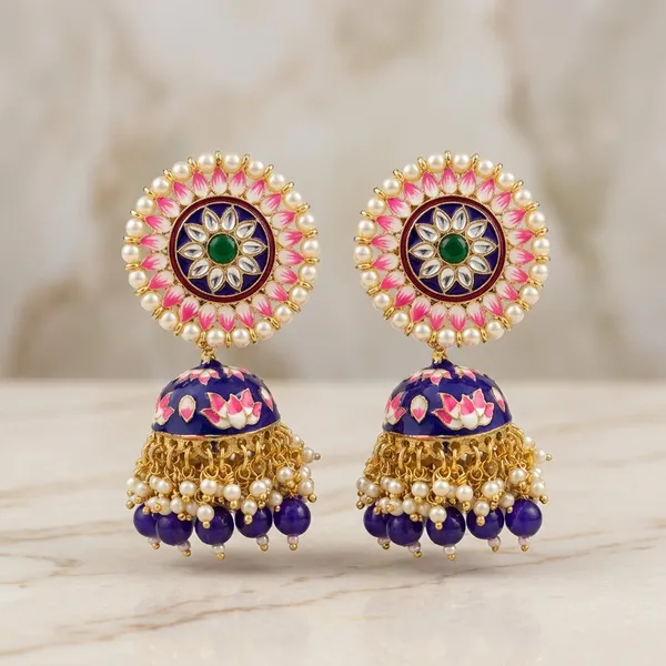 Multicolor_Brass_Meenakari_Blue_Bead_Pearl_Jhumka_Earrings_For_Women