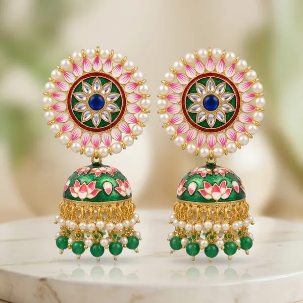 Green_Pink_Brass_Meenakari_Pearl_Jhumka_Earrings_For_Women