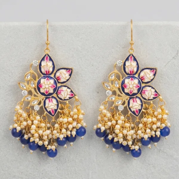 Multicolor_Brass_Gold_Plated_Blue_Meenakari_Floral_Pearl_Cluster_Earrings_For_Women