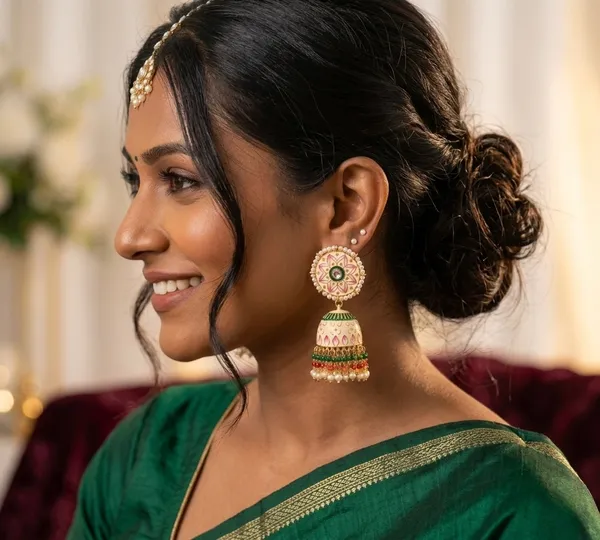 Peach_Gold_Brass_Meenakari_Dome_Pearl_Jhumka_Earrings_For_Women