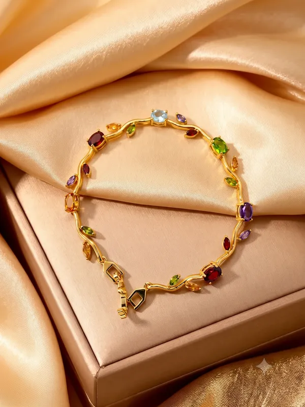 Gold_Stainless_Steel_Multicolor_Stone_Link_Bracelet_For_Women