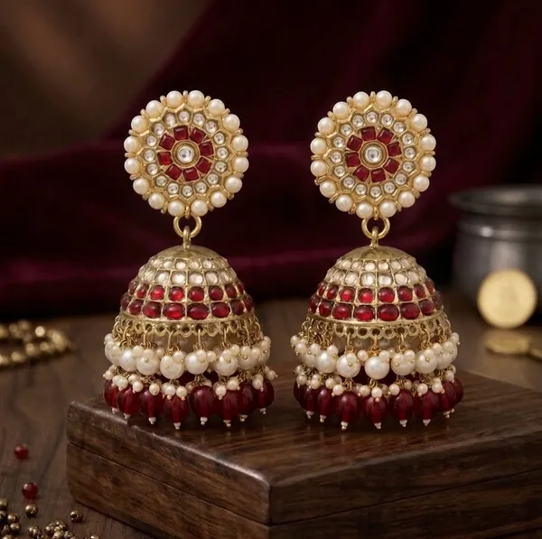 Gold_Red_Brass_Kundan_Pearl_Jhumka_Earrings_For_Women