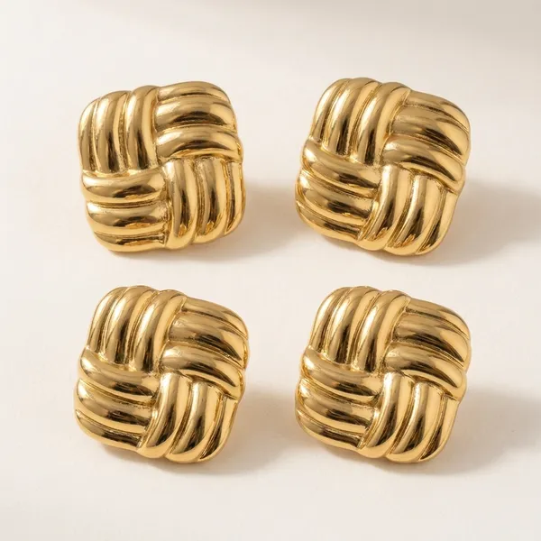 Gold_Stainless_Steel_Woven_Square_Stud_Earrings_For_Women