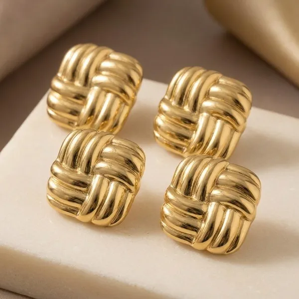 Gold_Stainless_Steel_Woven_Square_Stud_Earrings_For_Women