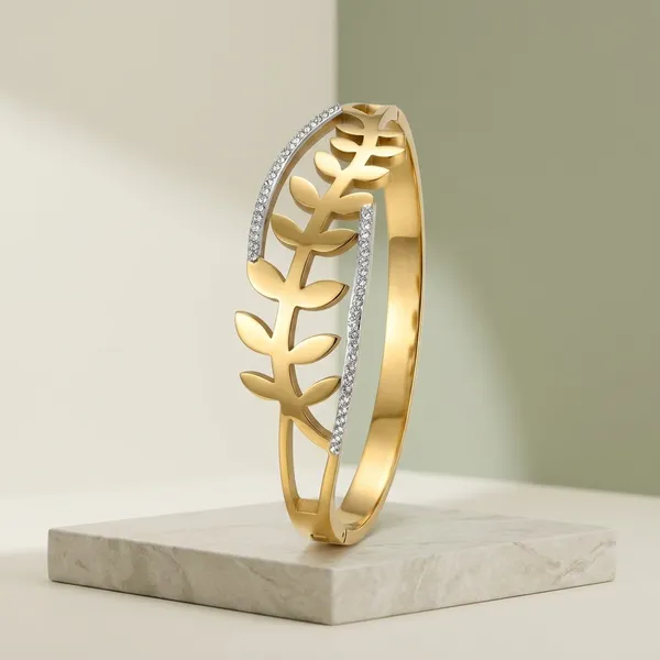 Gold_Stainless_Steel_Leaf_Crystal_Embellished_Bracelet_For_Women