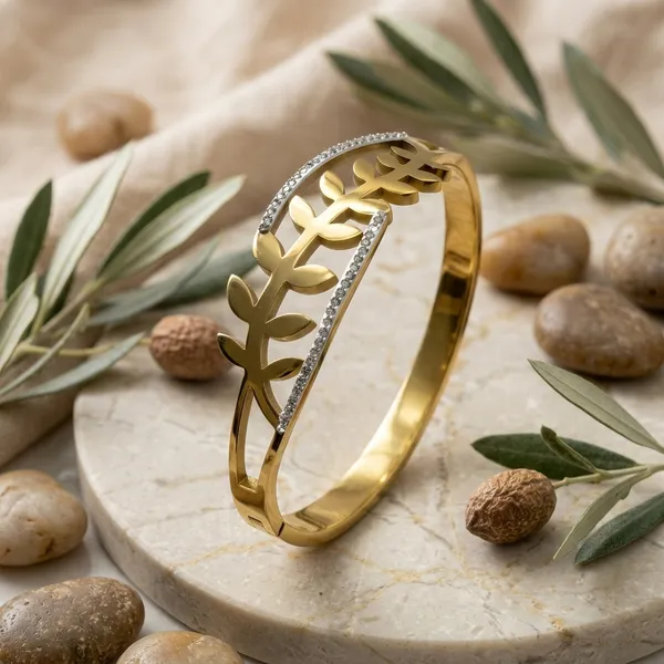 Gold_Stainless_Steel_Leaf_Crystal_Embellished_Bracelet_For_Women