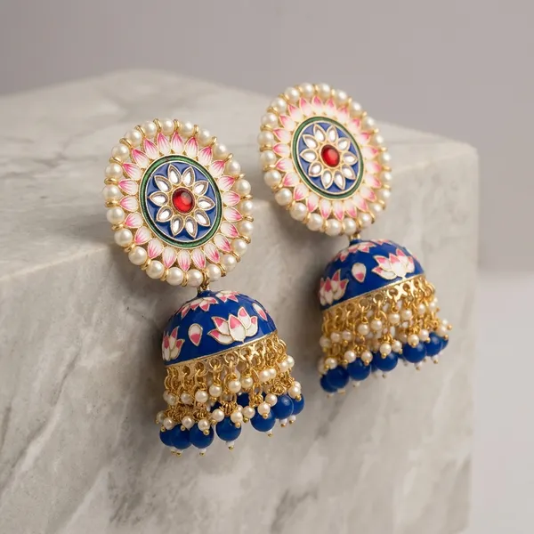 Blue_Brass_Meenakari_Pearl_Jhumka_Earrings_For_Women
