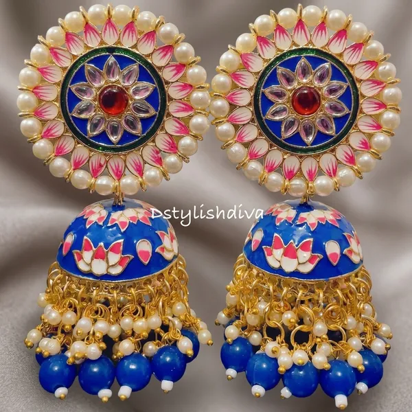 Blue_Brass_Meenakari_Pearl_Jhumka_Earrings_For_Women