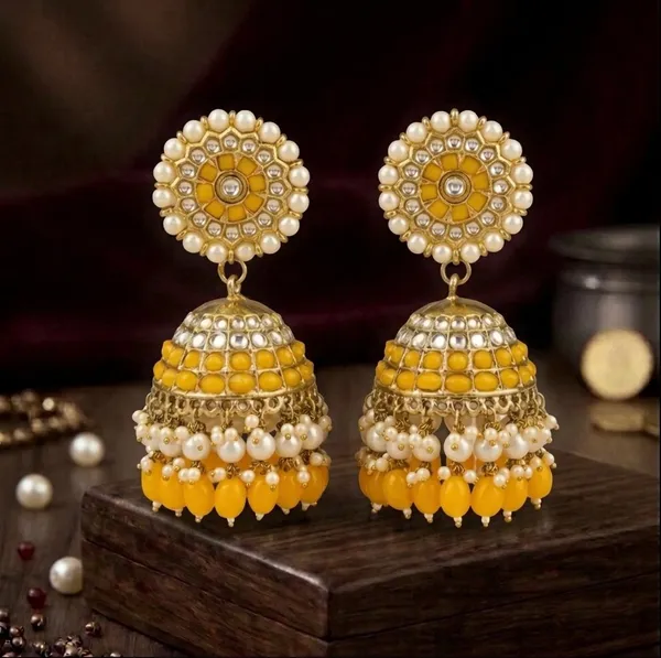 Yellow_Brass_Kundan_Pearl_Jhumka_Earrings_For_Women